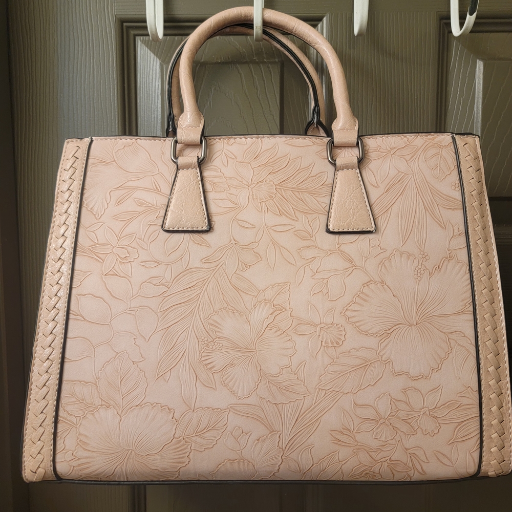 Floral Embossed Light Pink Tote Bag